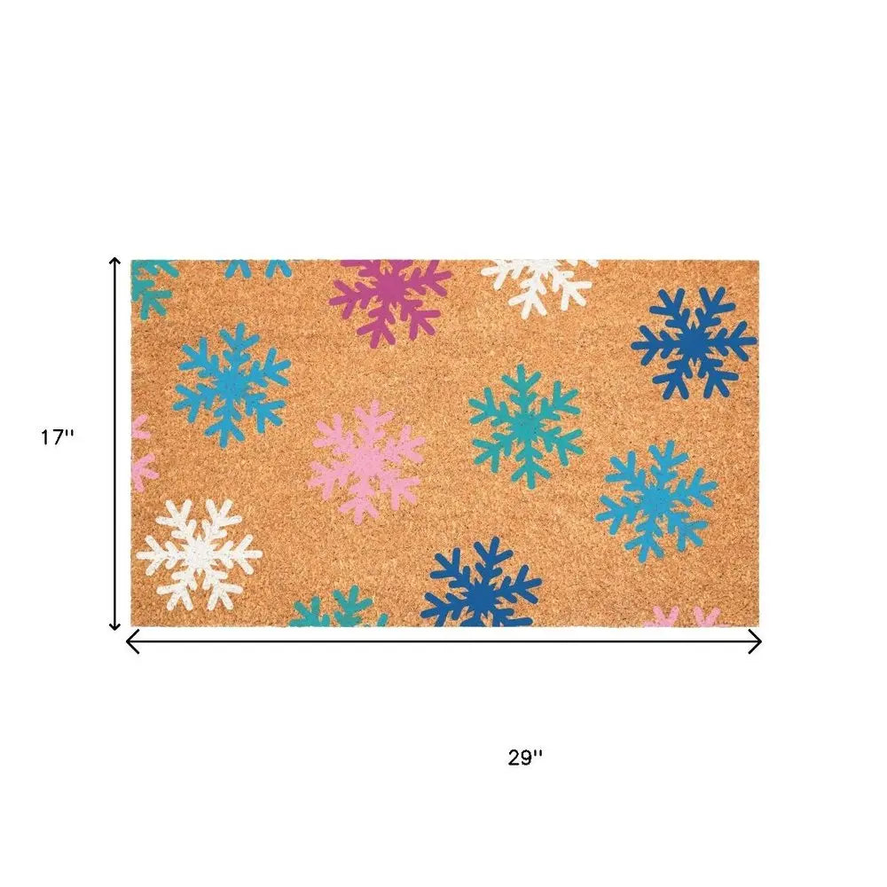 17" X 29" Brown And White Christmas Snowflake Outdoor Coir Door Mat HomeRoots