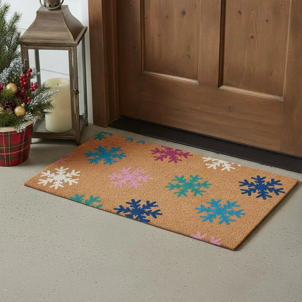 17" X 29" Brown And White Christmas Snowflake Outdoor Coir Door Mat HomeRoots
