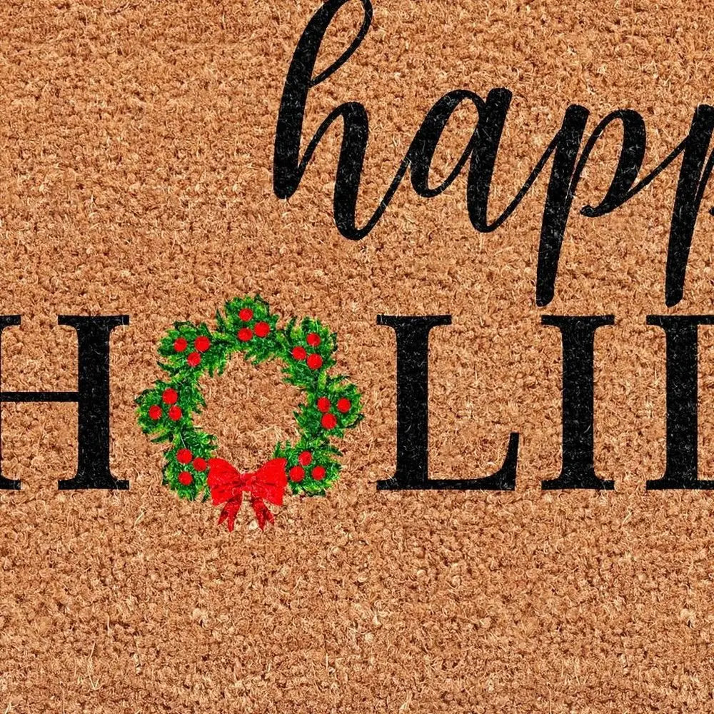 17" X 29" Brown Black And Green Christmas Happy Holidays Outdoor Coir Door Mat HomeRoots