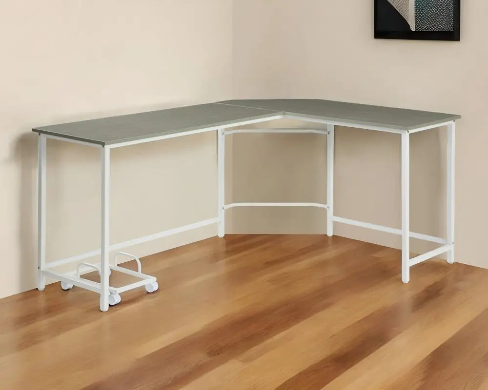 66" Gray and White L Shape Computer Desk - NOBLE HOME INTERIORS