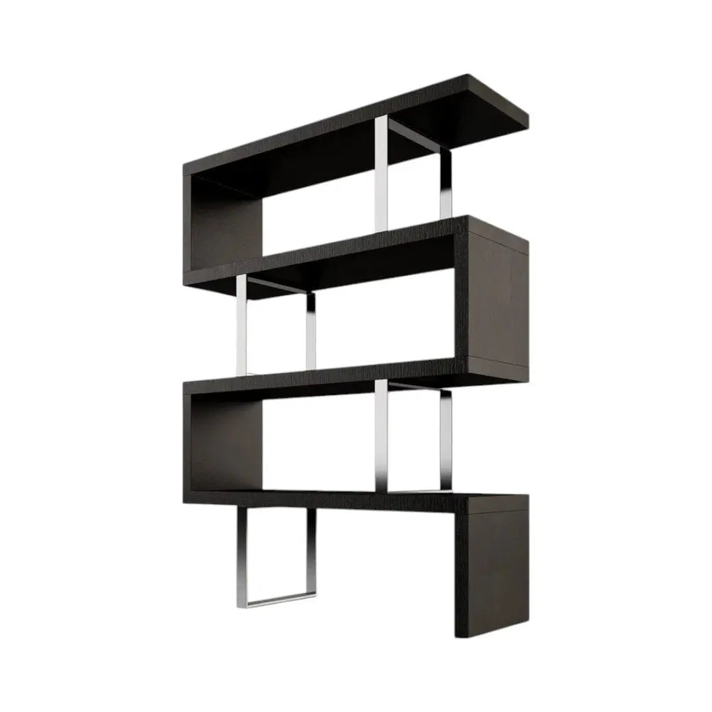 67" Black And Silver Metal and Wood Three Tier Etagere Bookcase - NOBLE HOME INTERIORS