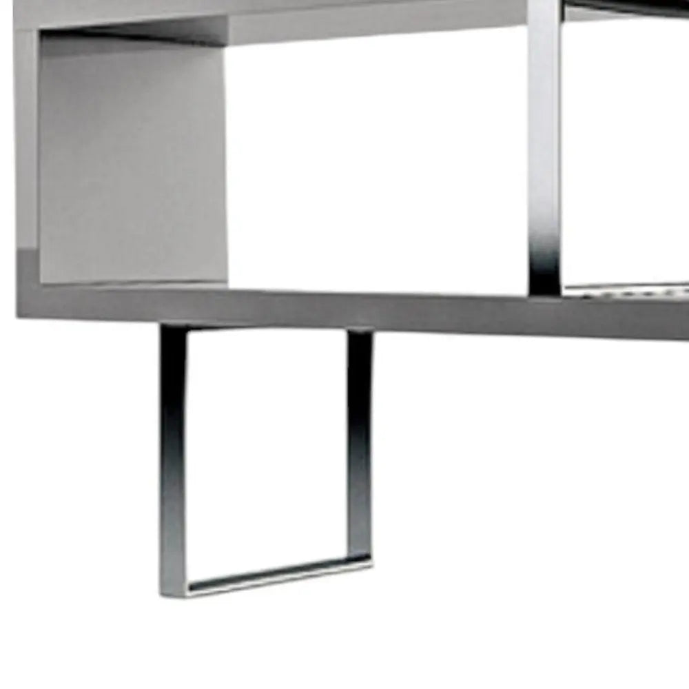 67" Gray And Silver Metal and Wood Three Tier Etagere Bookcase - NOBLE HOME INTERIORS