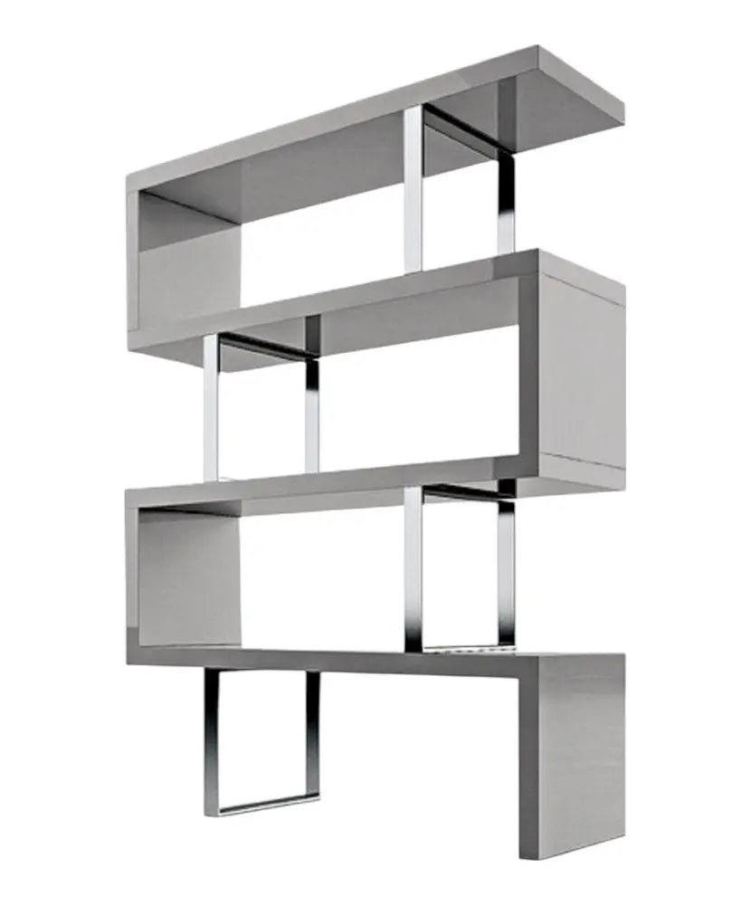 67" Gray And Silver Metal and Wood Three Tier Etagere Bookcase - NOBLE HOME INTERIORS