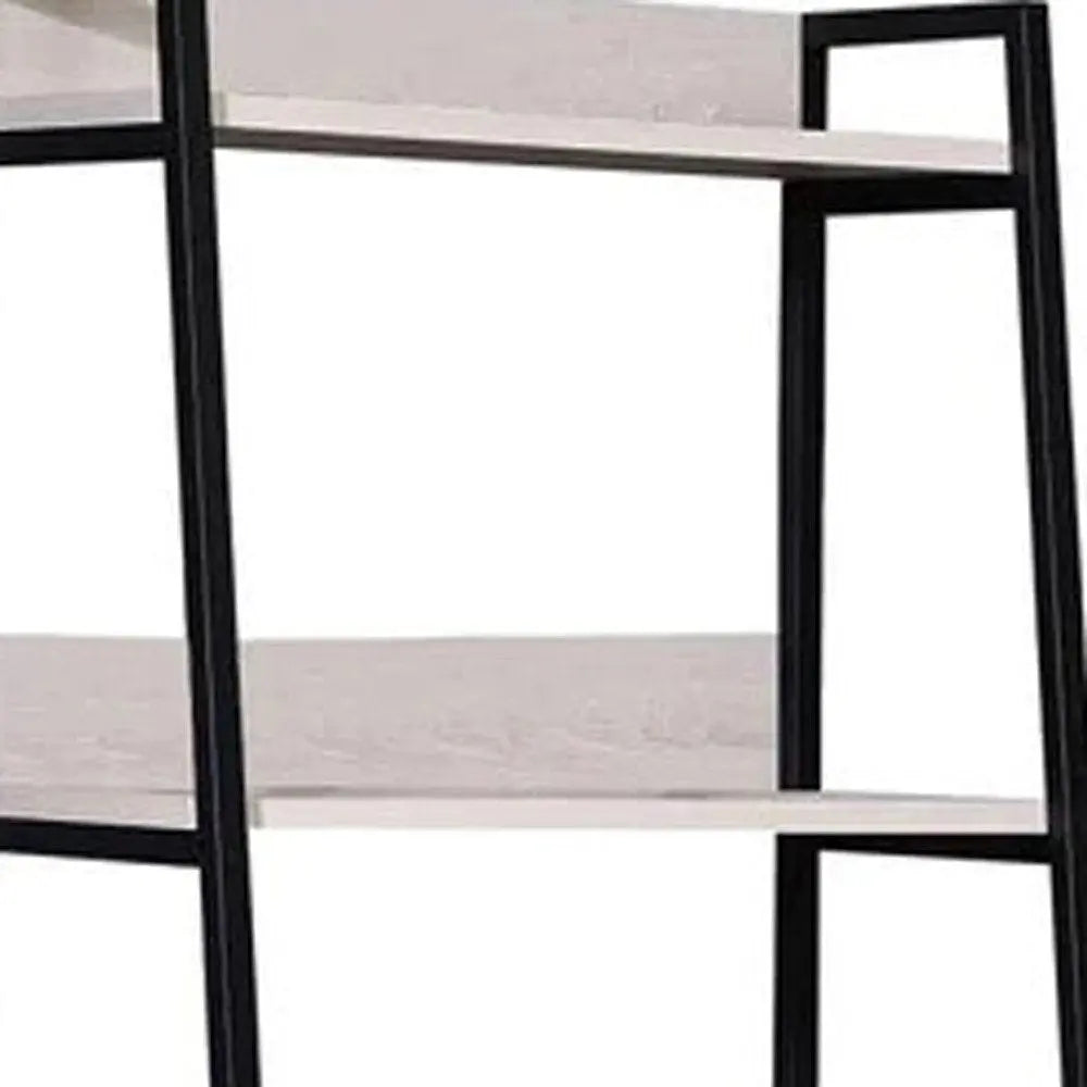 67" Natural and Black Metal Five Tier Ladder Bookcase - NOBLE HOME INTERIORS