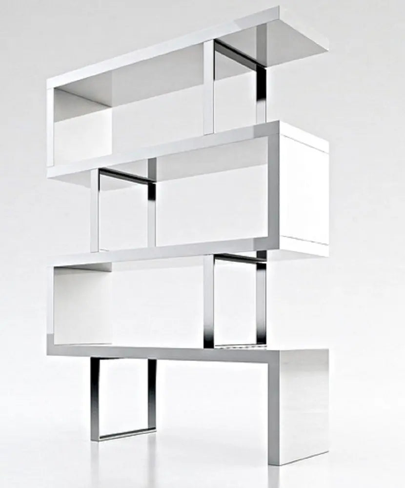 67" White And Silver Metal and Wood Three Tier Etagere Bookcase - NOBLE HOME INTERIORS