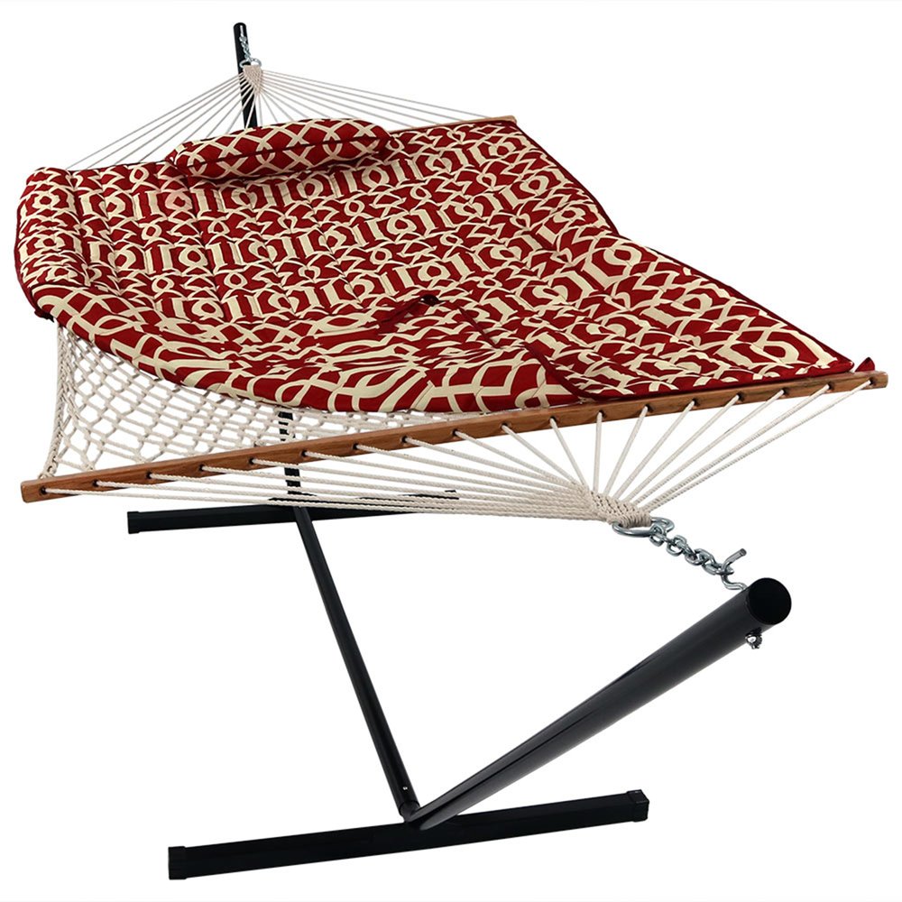 Red Geometric Spreader Bar Hammock Hammock Stand Included