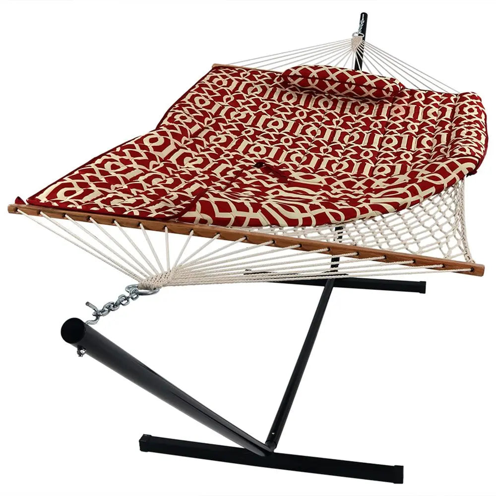 Red Geometric Spreader Bar Hammock Hammock Stand Included