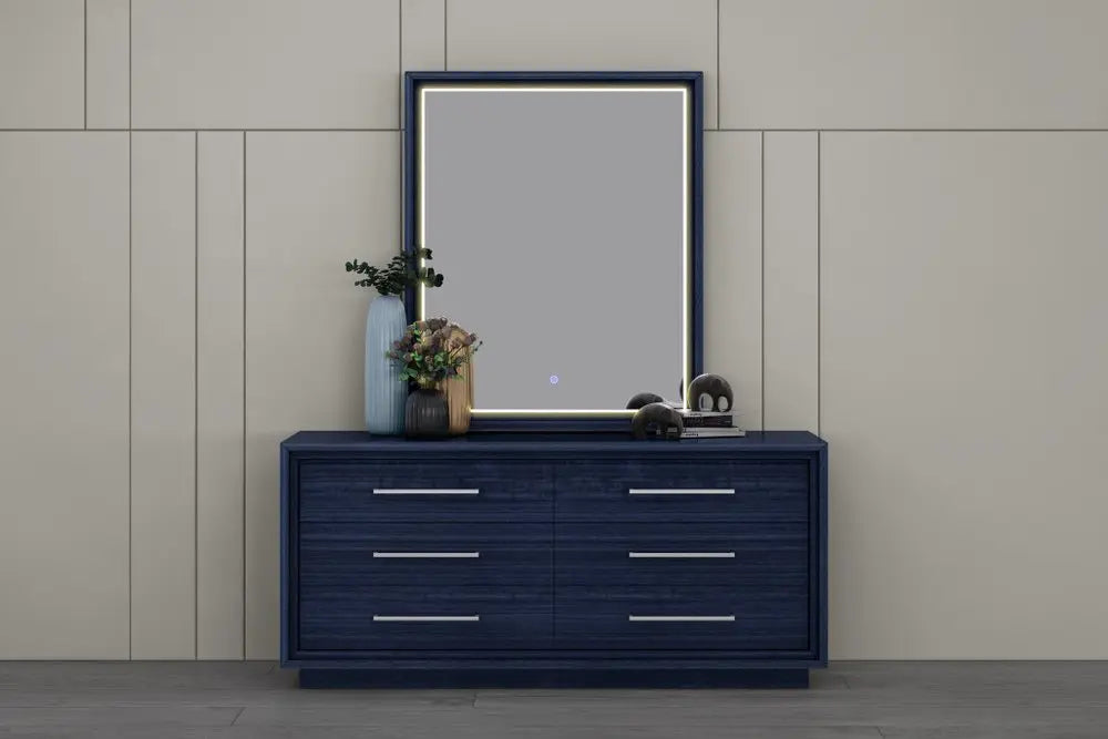 68" Blue Wood Six Drawer Double Dresser - NOBLE HOME INTERIORS