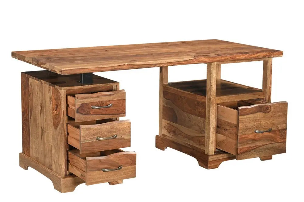 68" Brown Live Edge Solid Wood Writing Desk With Four Drawers - NOBLE HOME INTERIORS