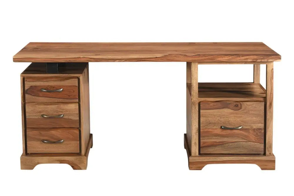 68" Brown Live Edge Solid Wood Writing Desk With Four Drawers - NOBLE HOME INTERIORS