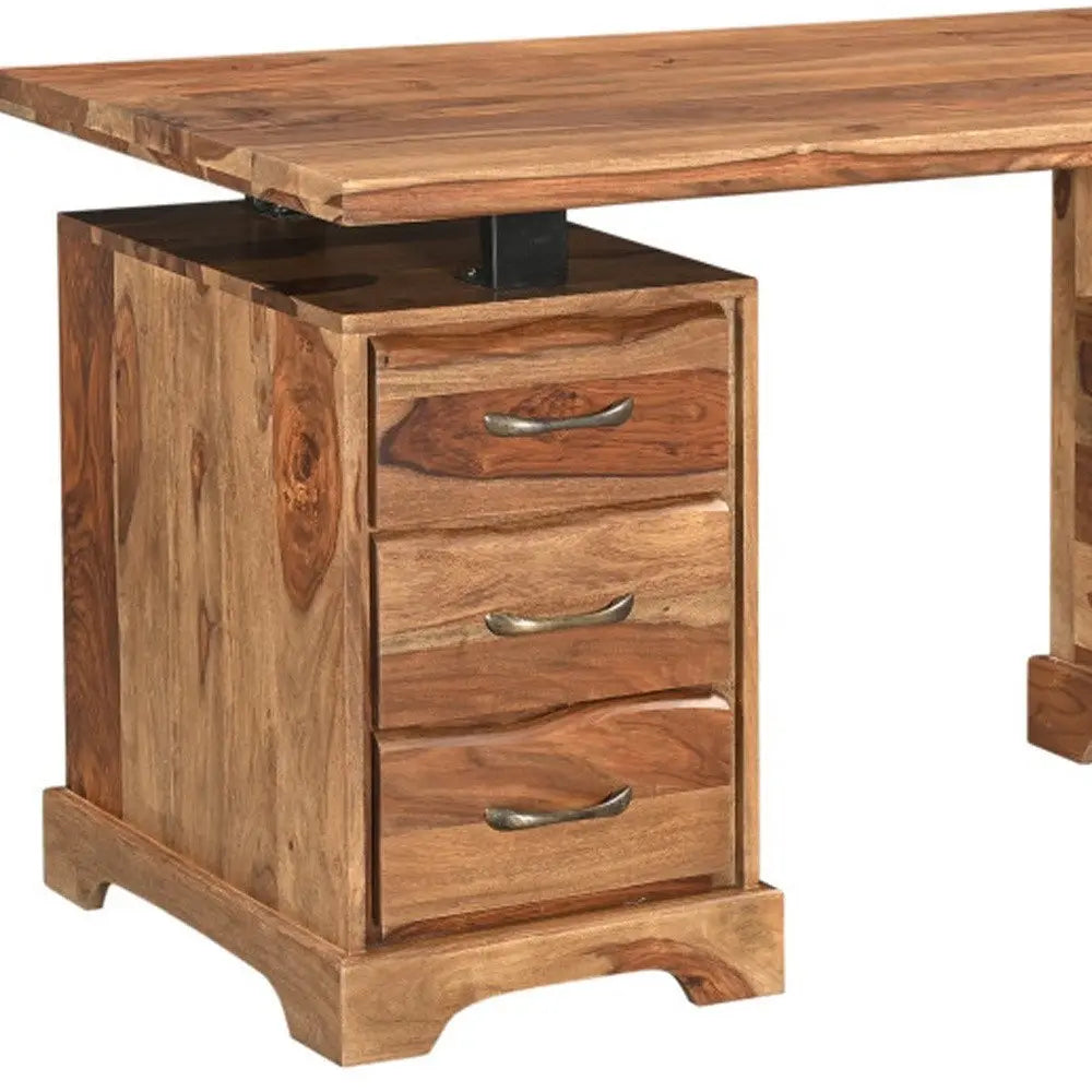 68" Brown Live Edge Solid Wood Writing Desk With Four Drawers - NOBLE HOME INTERIORS