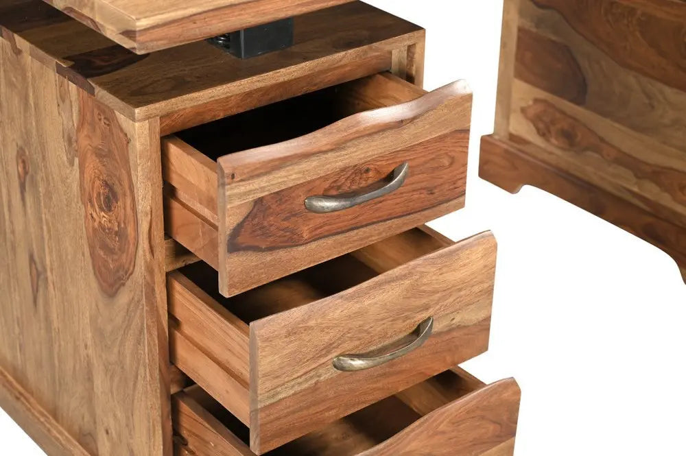 68" Brown Solid Wood Writing Desk and Bookshelf Set With Four Drawers - NOBLE HOME INTERIORS