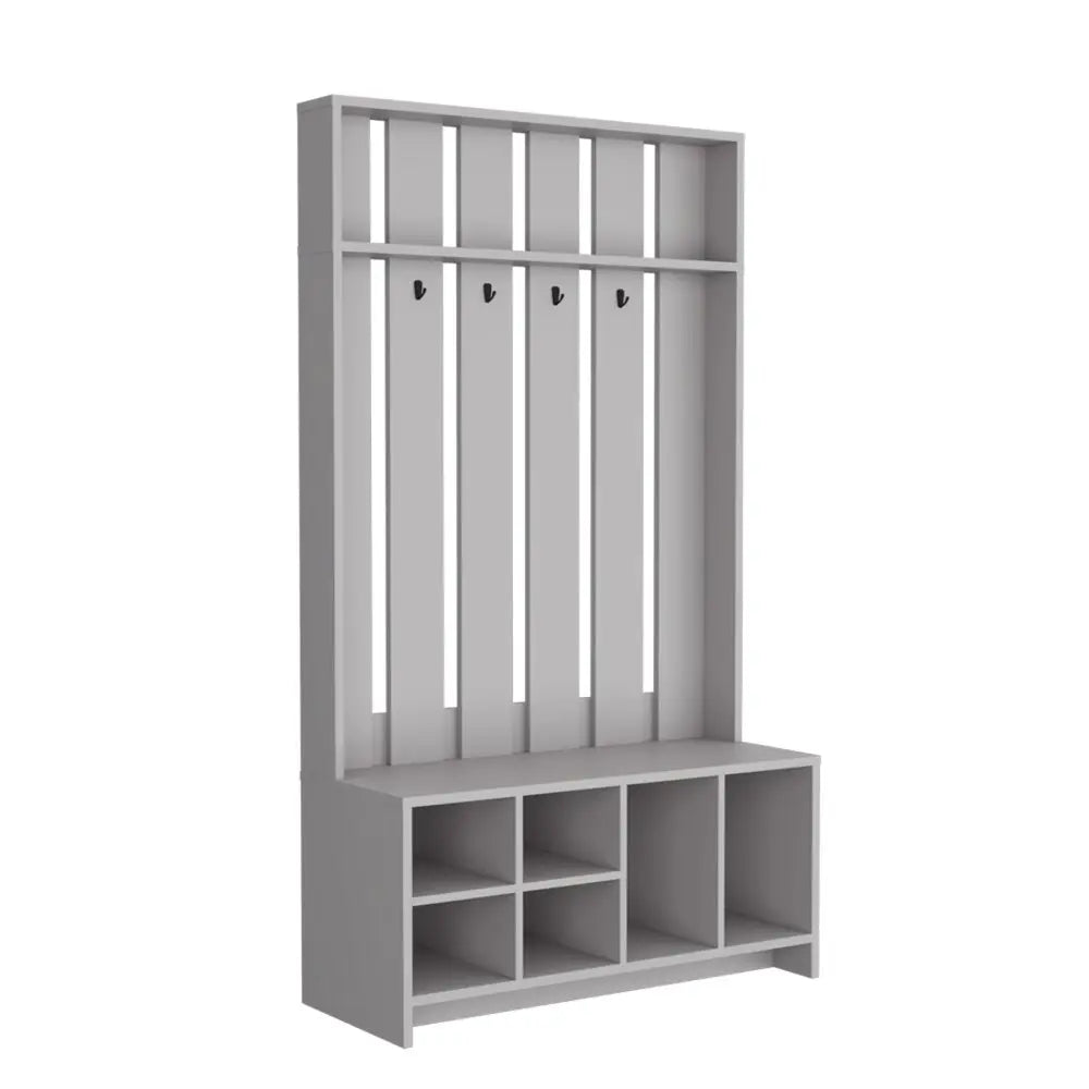 68" Gray Wood Four Hook Coat And Shoe Rack - NOBLE HOME INTERIORS