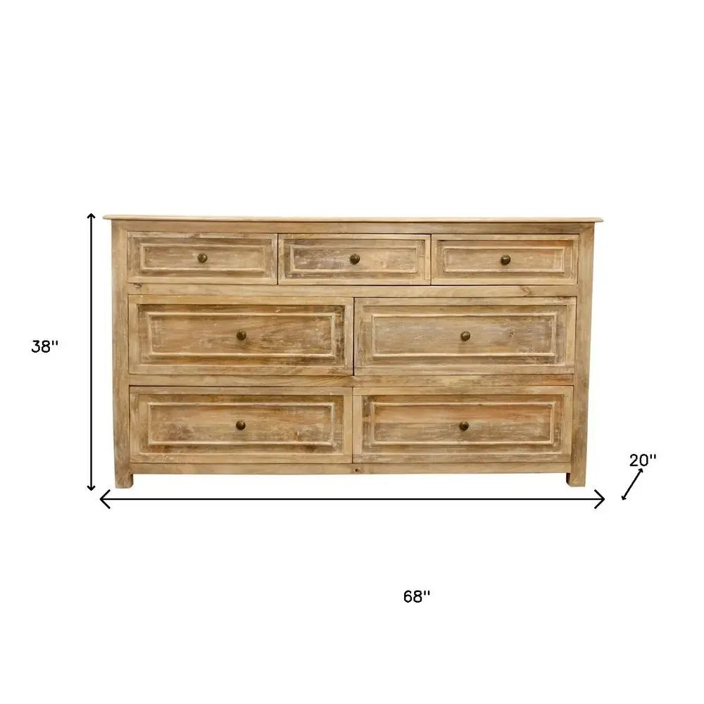 68" Natural Solid Wood Seven Drawer Dresser - NOBLE HOME INTERIORS