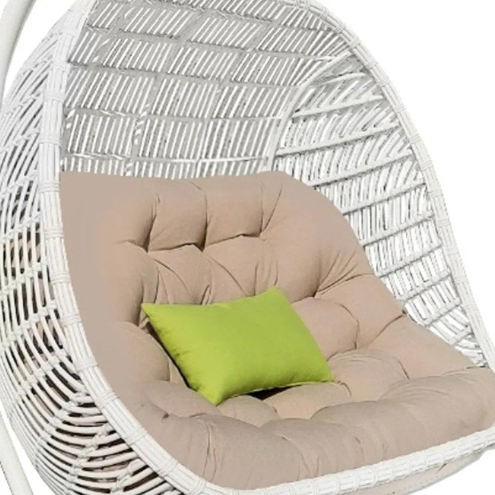 69" Beige and White Metal Indoor Outdoor Swing Chair with Beige Cushion - NOBLE HOME INTERIORS