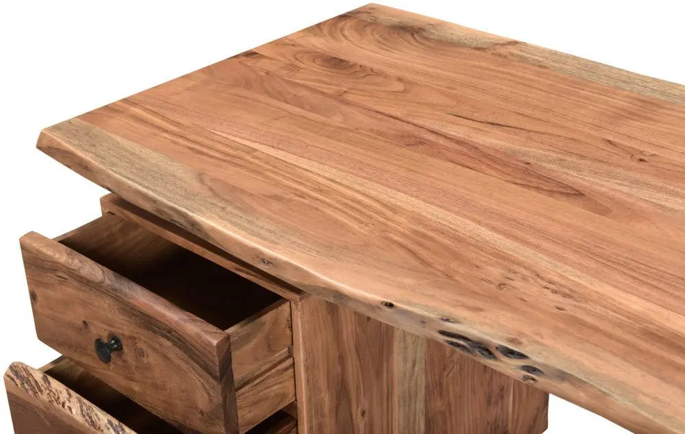 69" Brown Solid Wood Wall Mounted Writing Desk and Bookshelf Set With Four Drawers - NOBLE HOME INTERIORS