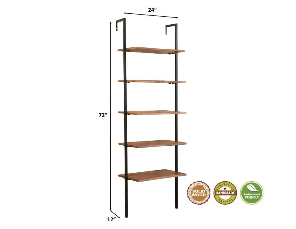 69" Brown Solid Wood Wall Mounted Writing Desk and Bookshelf Set With Four Drawers - NOBLE HOME INTERIORS