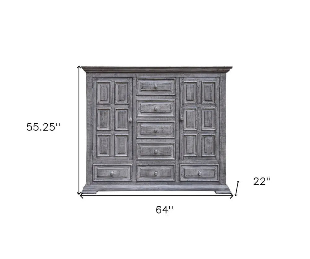 69" Gray Solid Wood Six Drawer Triple Dresser - NOBLE HOME INTERIORS