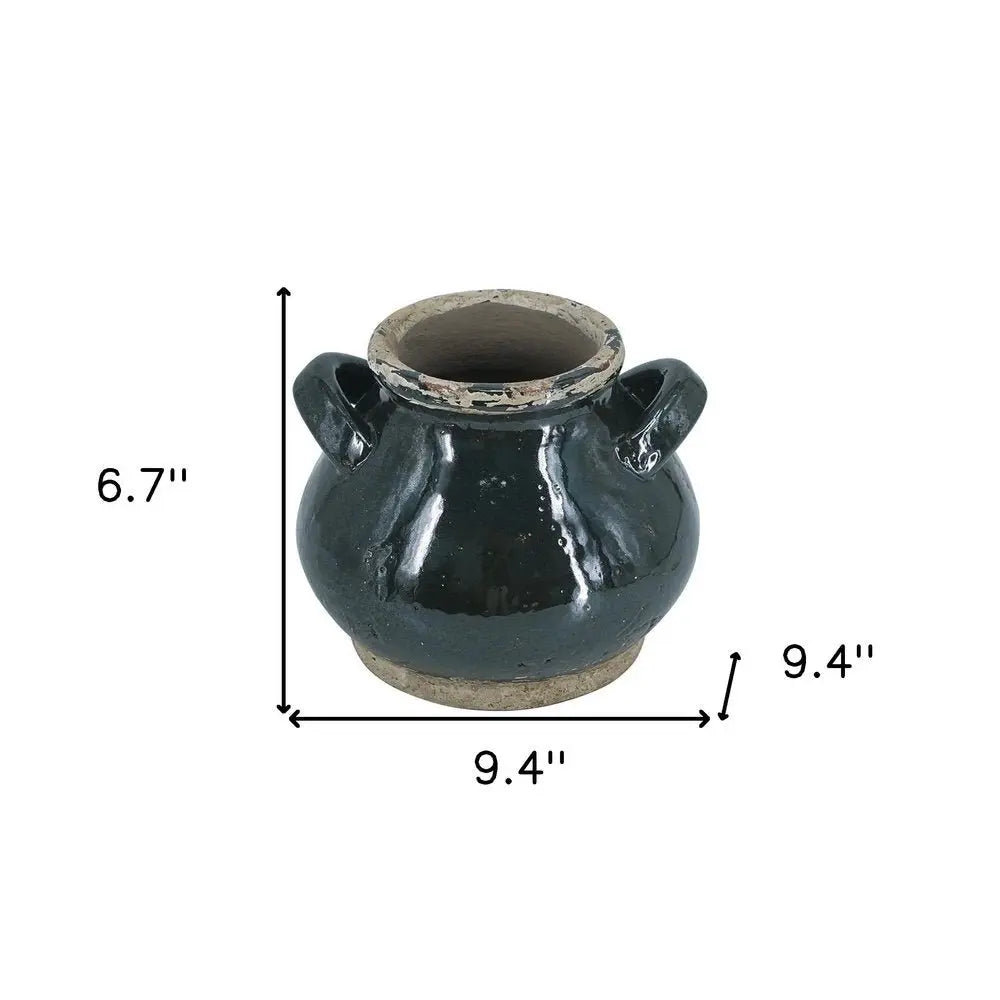 7" Beige and Black Round Terracotta Jug Vase With Does Not Apply - NOBLE HOME INTERIORS