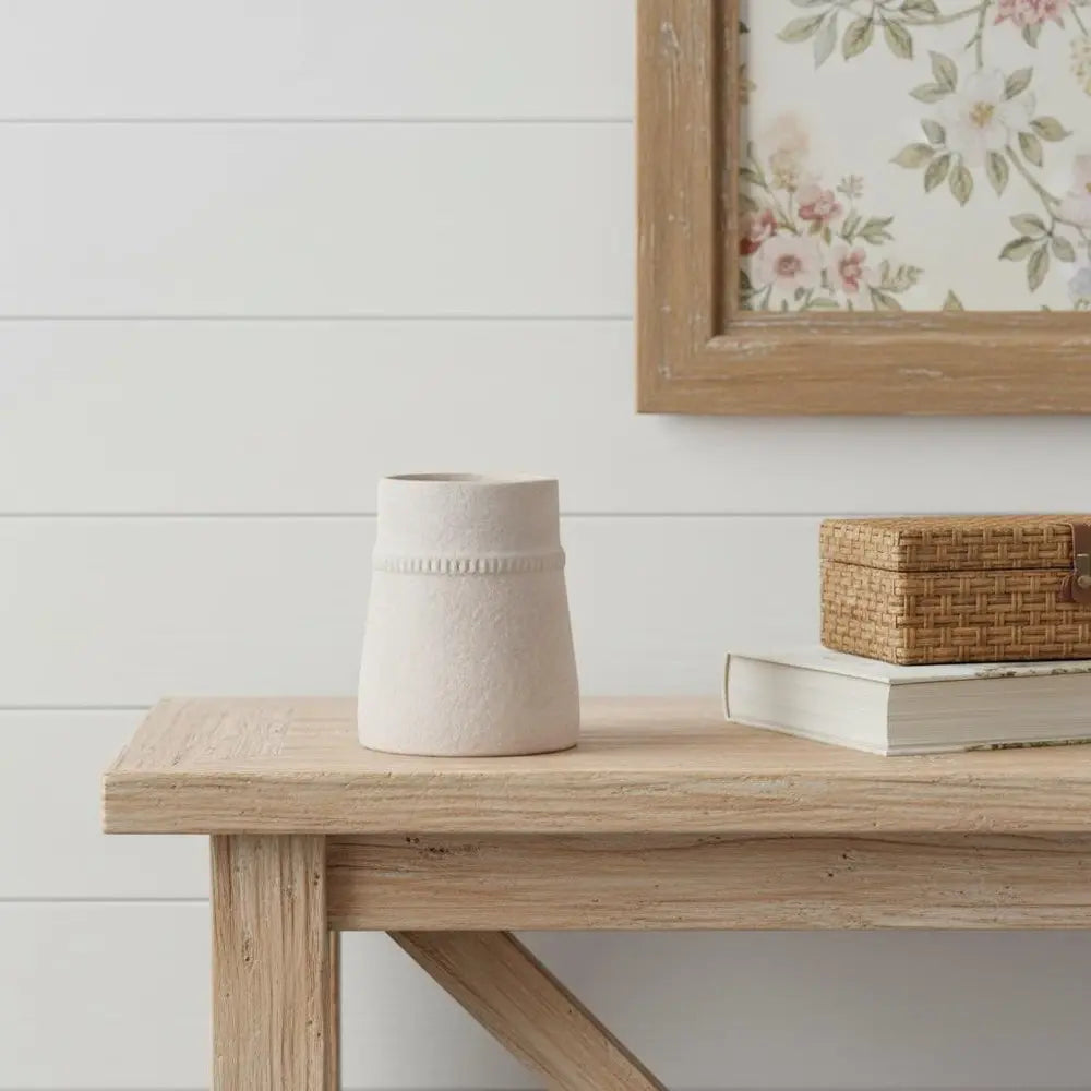 7" Beige Round Resin Table Vase - NOBLE HOME INTERIORS