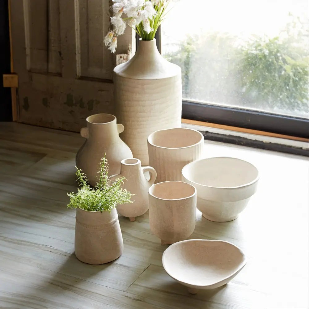 7" Beige Round Resin Table Vase - NOBLE HOME INTERIORS