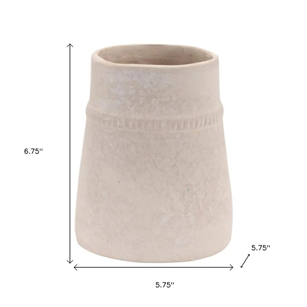 7" Beige Round Resin Table Vase - NOBLE HOME INTERIORS