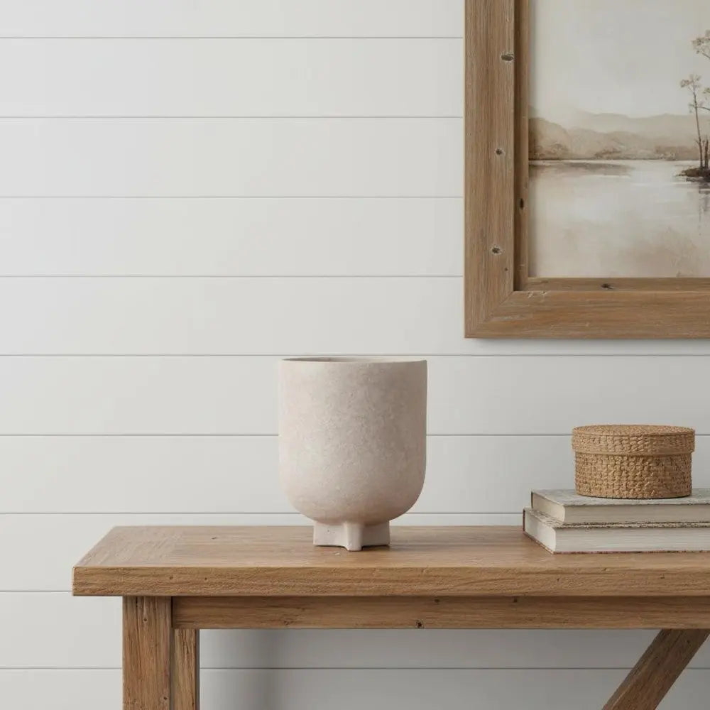 7" Beige Urn Resin Table Vase - NOBLE HOME INTERIORS