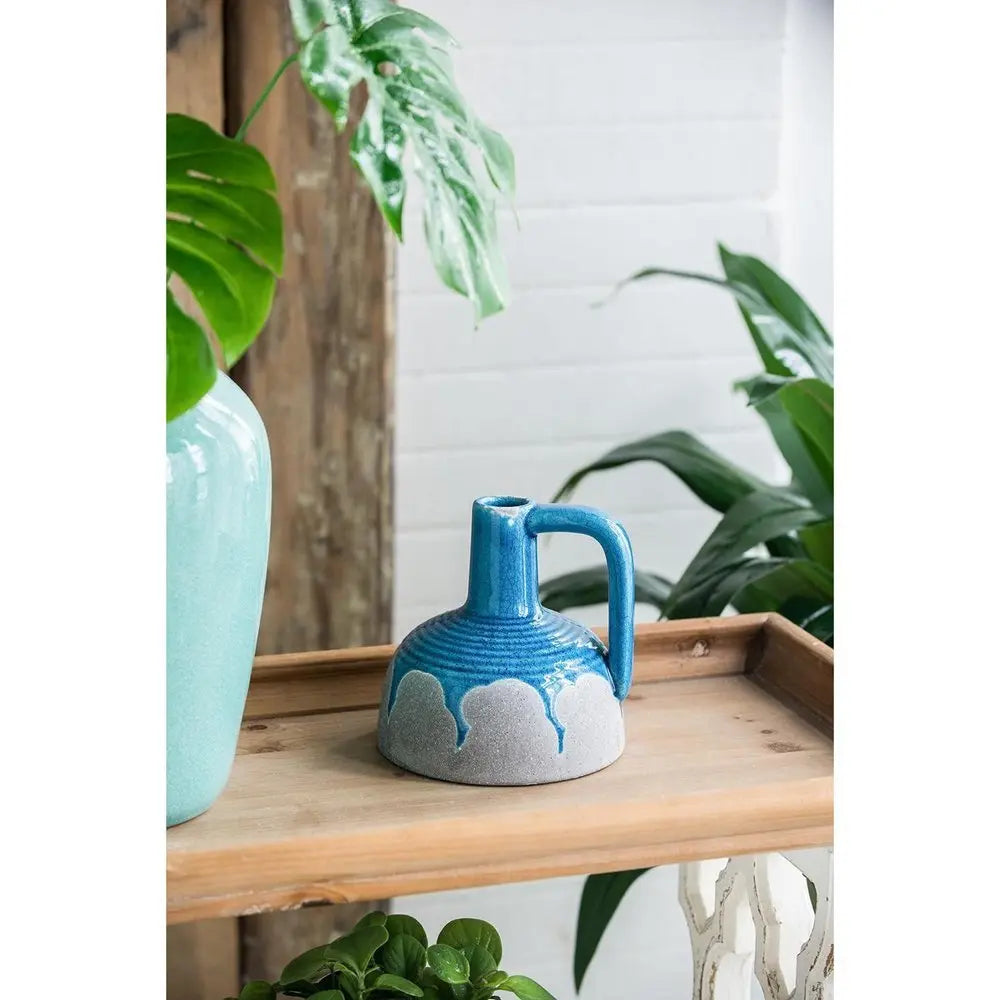 7" Blue and Gray Bud Ceramic Jug Vase With Does Not Apply - NOBLE HOME INTERIORS