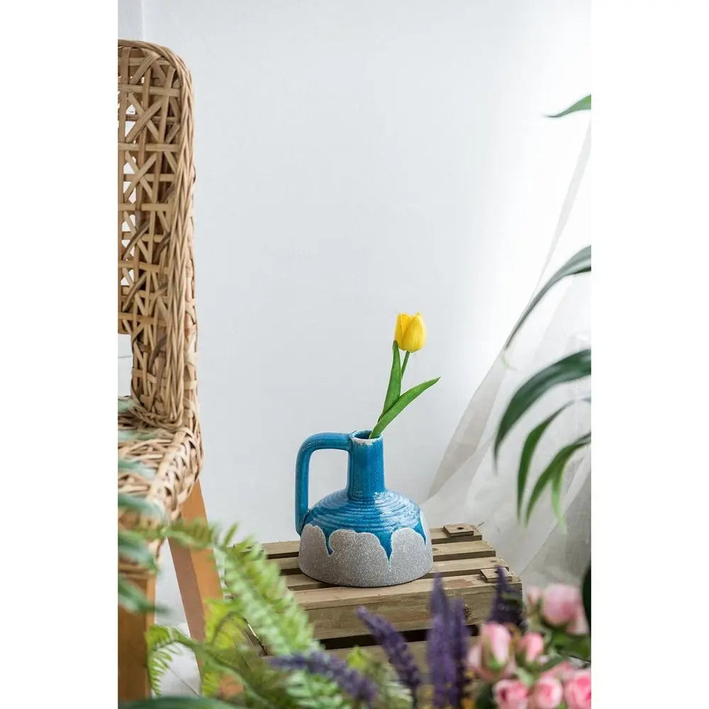 7" Blue and Gray Bud Ceramic Jug Vase With Does Not Apply - NOBLE HOME INTERIORS