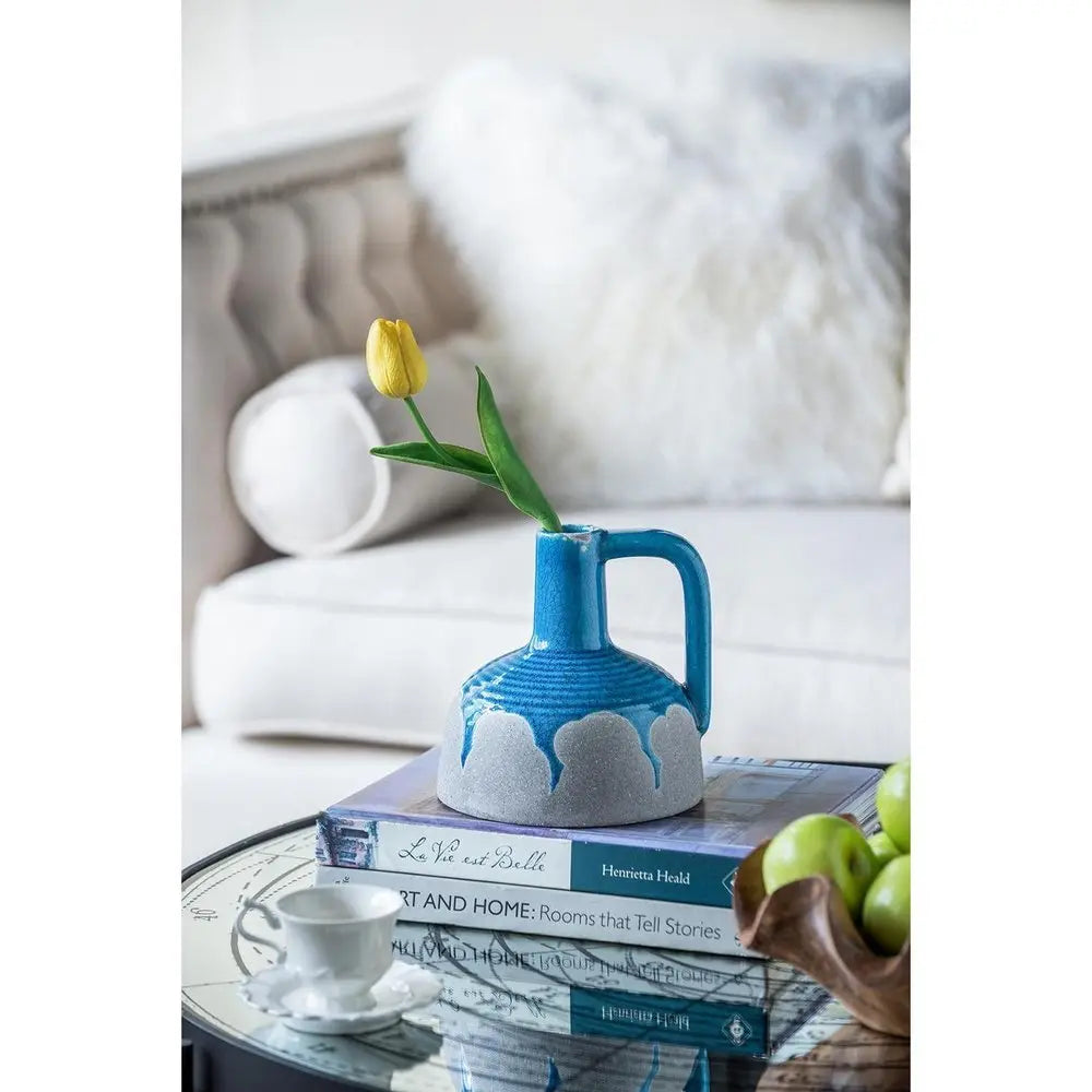 7" Blue and Gray Bud Ceramic Jug Vase With Does Not Apply - NOBLE HOME INTERIORS