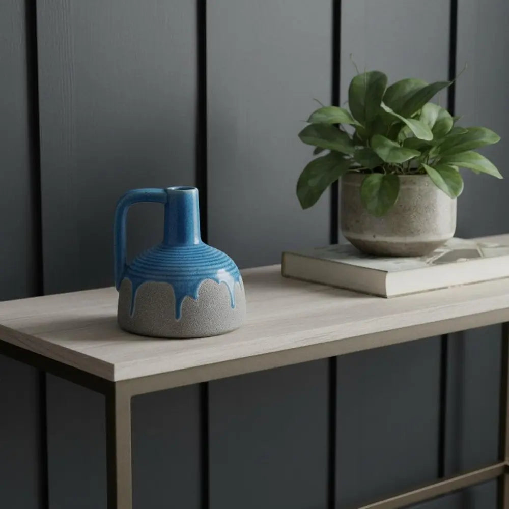 7" Blue and Gray Bud Ceramic Jug Vase With Does Not Apply - NOBLE HOME INTERIORS