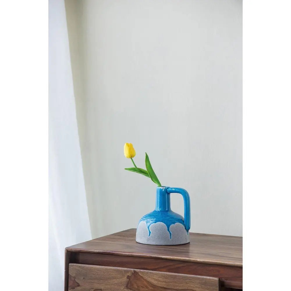 7" Blue and Gray Bud Ceramic Jug Vase With Does Not Apply - NOBLE HOME INTERIORS