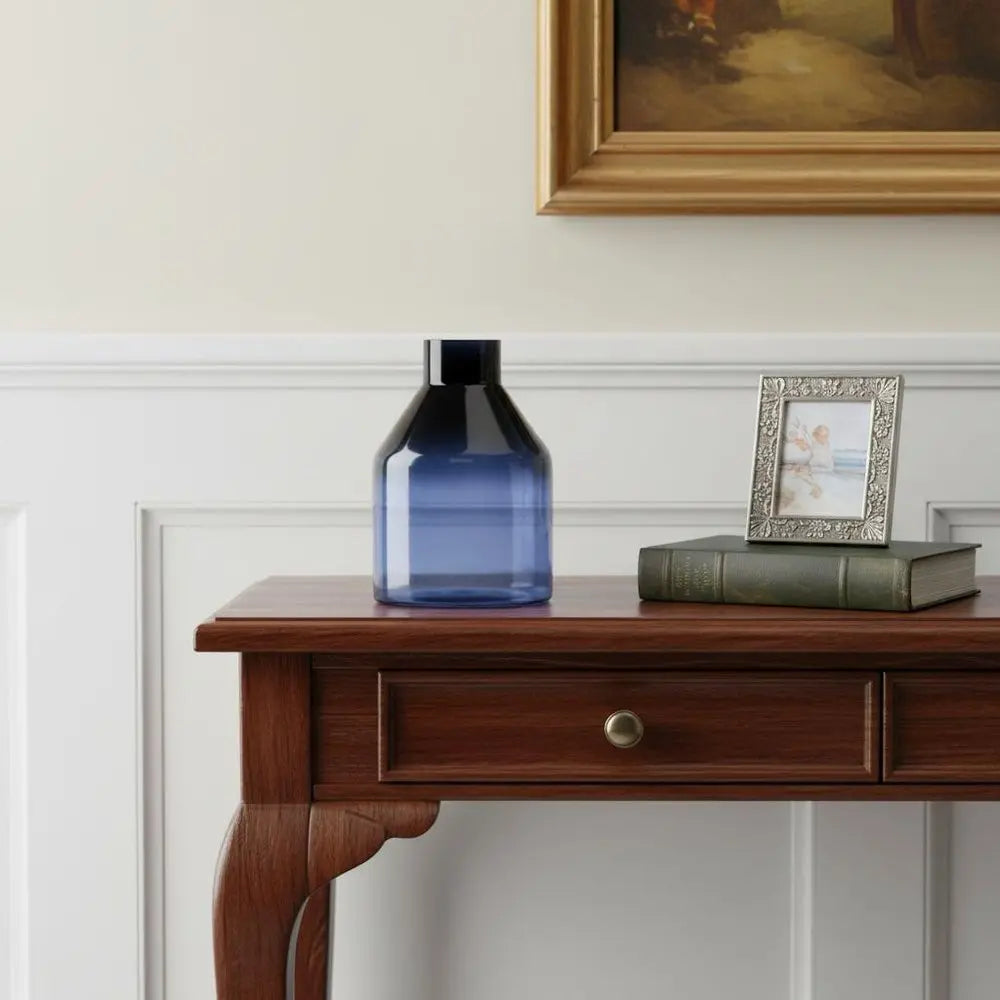 7" Blue Round Glass Table Vase - NOBLE HOME INTERIORS