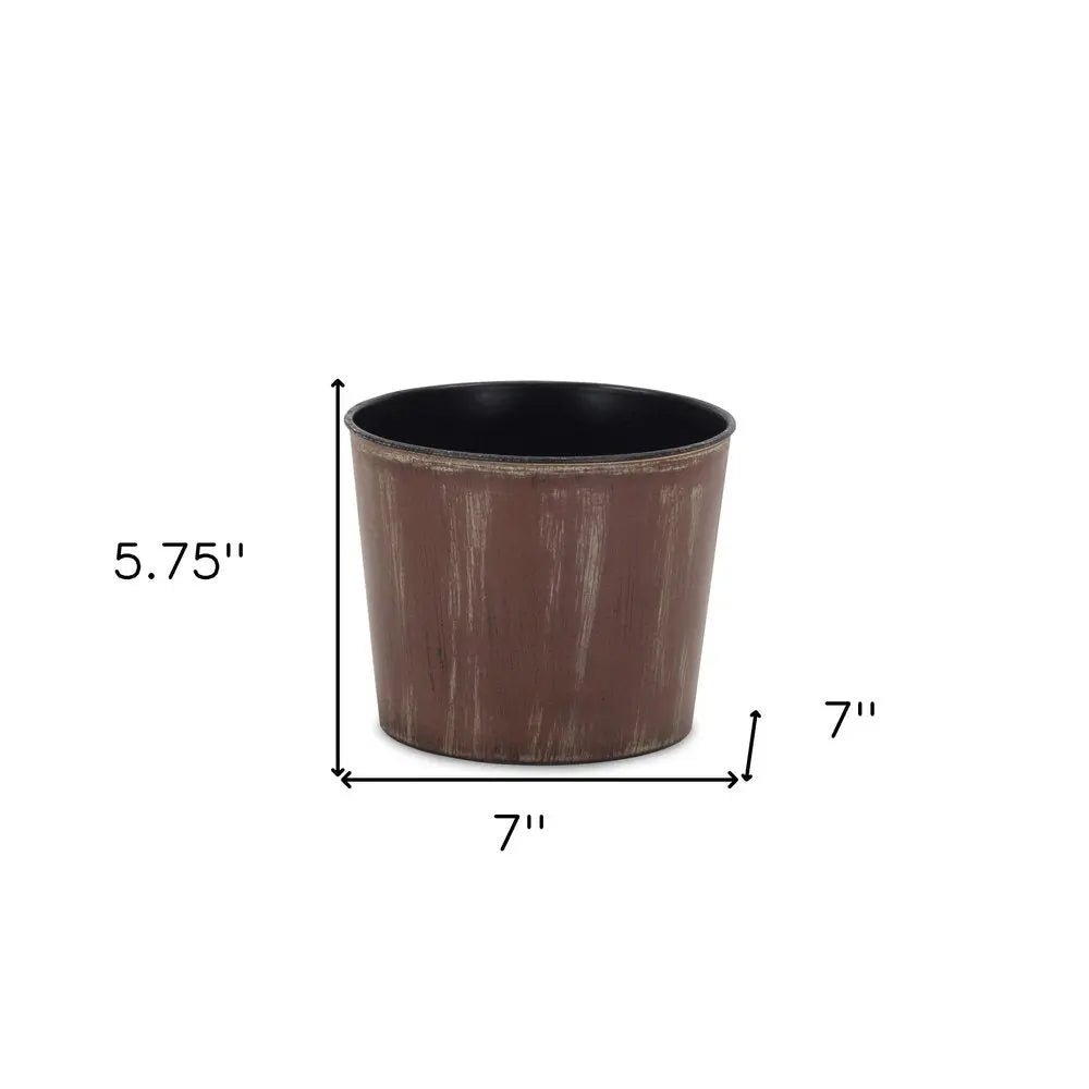 7" Brown and Ivory Textural Tone On Tone Recycled Plastic Indoor Outdoor Round Pot Planter - NOBLE HOME INTERIORS