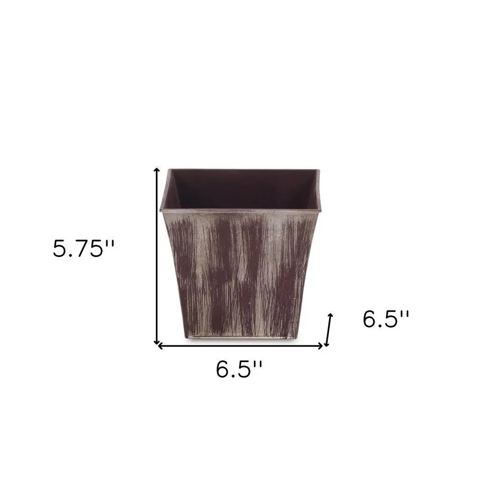 7" Brown and Ivory Textural Tone On Tone Recycled Plastic Indoor Outdoor Square Pot Planter - NOBLE HOME INTERIORS