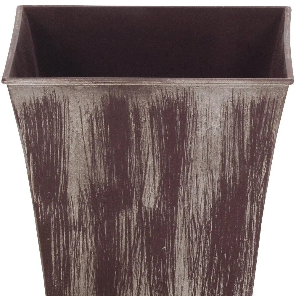 7" Brown and Ivory Textural Tone On Tone Recycled Plastic Indoor Outdoor Square Pot Planter - NOBLE HOME INTERIORS