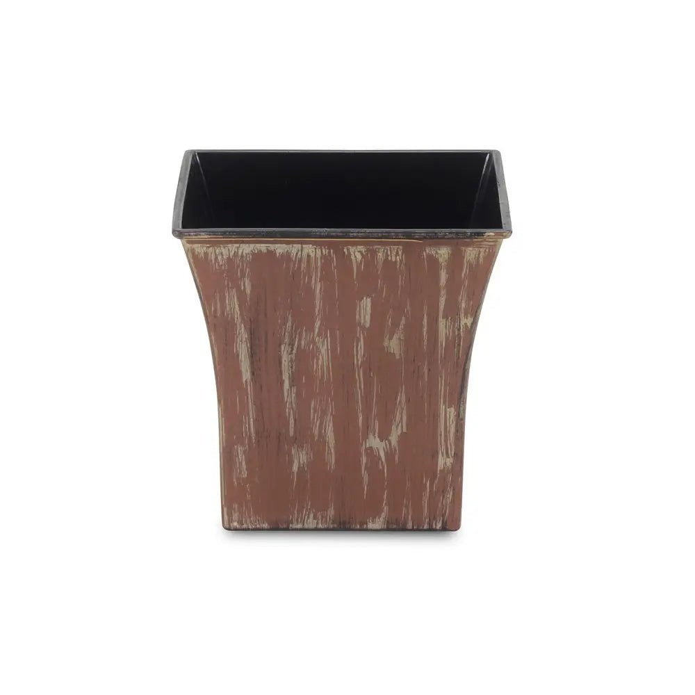 7" Brown and Ivory Textural Tone On Tone Recycled Plastic Indoor Outdoor Square Pot Planter - NOBLE HOME INTERIORS