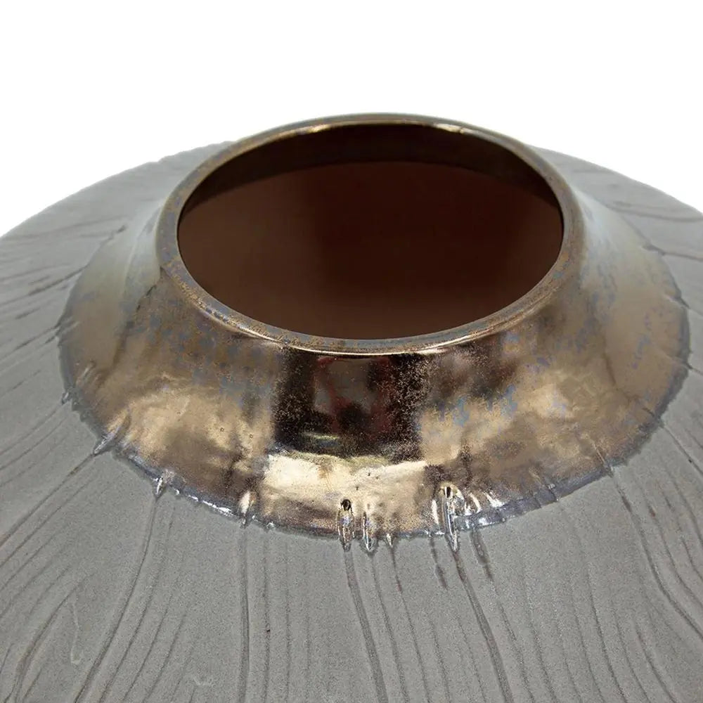 7" Brown Gold And Gray Round Ceramic Table Vase - NOBLE HOME INTERIORS