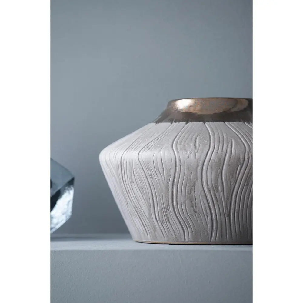 7" Brown Gold And Gray Round Ceramic Table Vase - NOBLE HOME INTERIORS