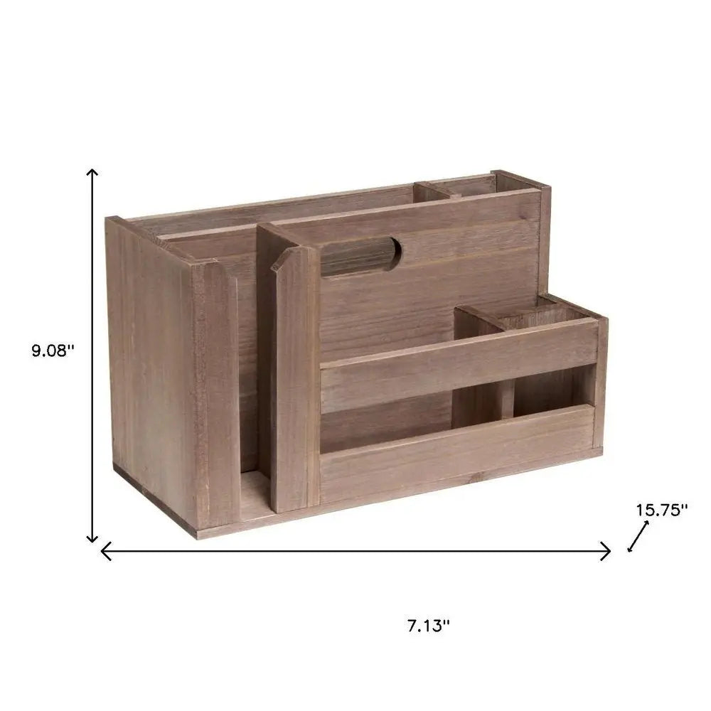 7" Brown Wood Desk Organizer - NOBLE HOME INTERIORS