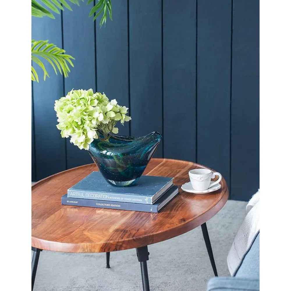 7" Cerulean Oval Glass Table Vase - NOBLE HOME INTERIORS