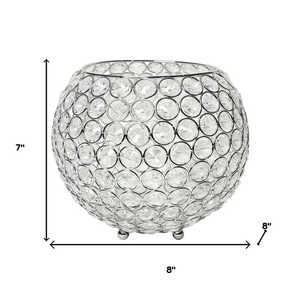 7" Clear And Silver Faux Crystal And Metal Round Table Vase - NOBLE HOME INTERIORS