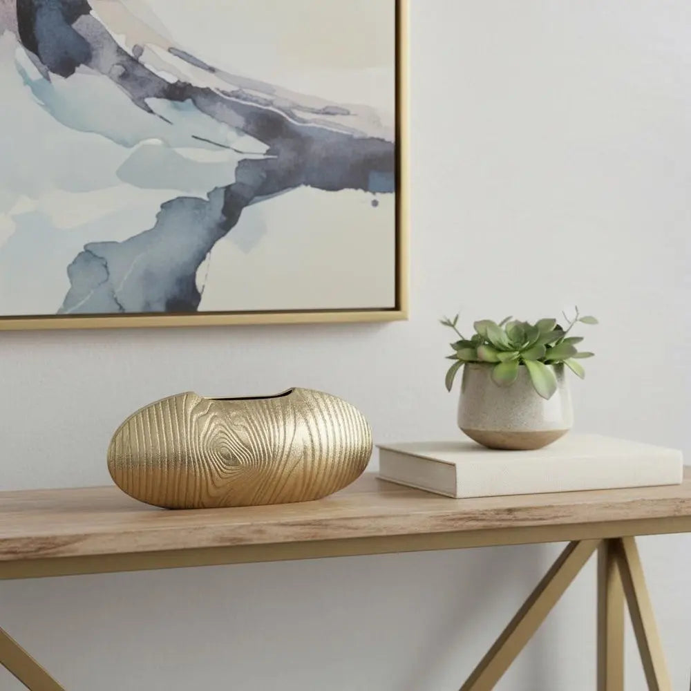7" Gold Aluminum Oval Disc Table Vase - NOBLE HOME INTERIORS