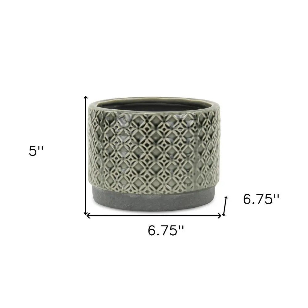 7" Gray Geometric Ceramic Indoor Outdoor Round Pot Planter - NOBLE HOME INTERIORS
