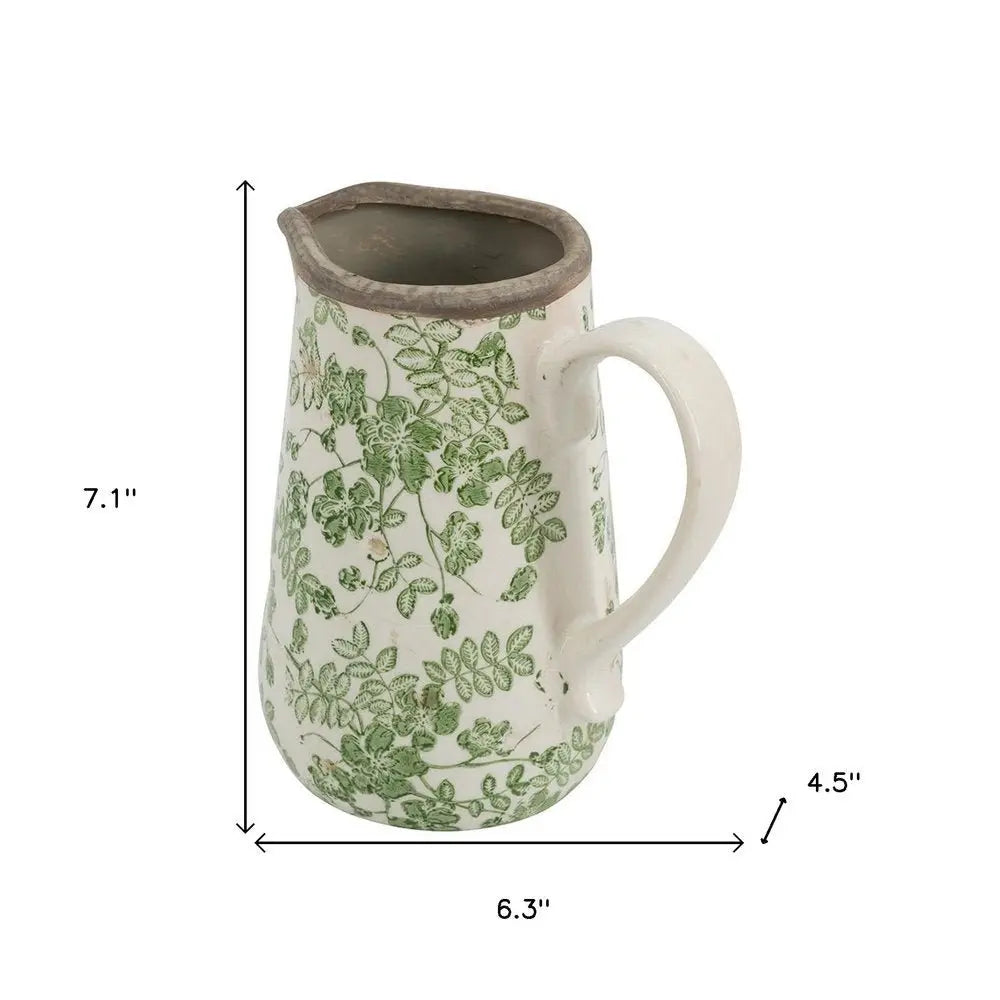 7" Green and White Leaf Round Ceramic Jug Vase With Does Not Apply - NOBLE HOME INTERIORS