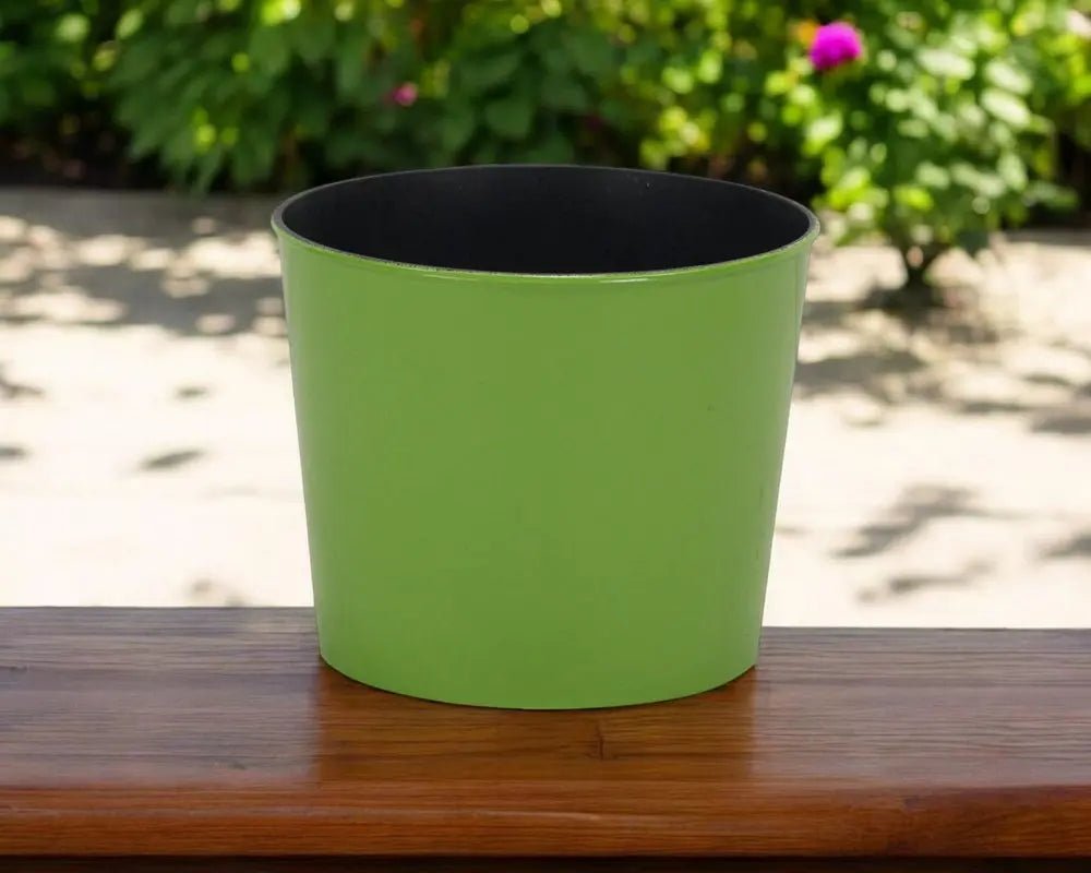 7" Lime Green Recycled Plastic Indoor Outdoor Round Pot Planter - NOBLE HOME INTERIORS