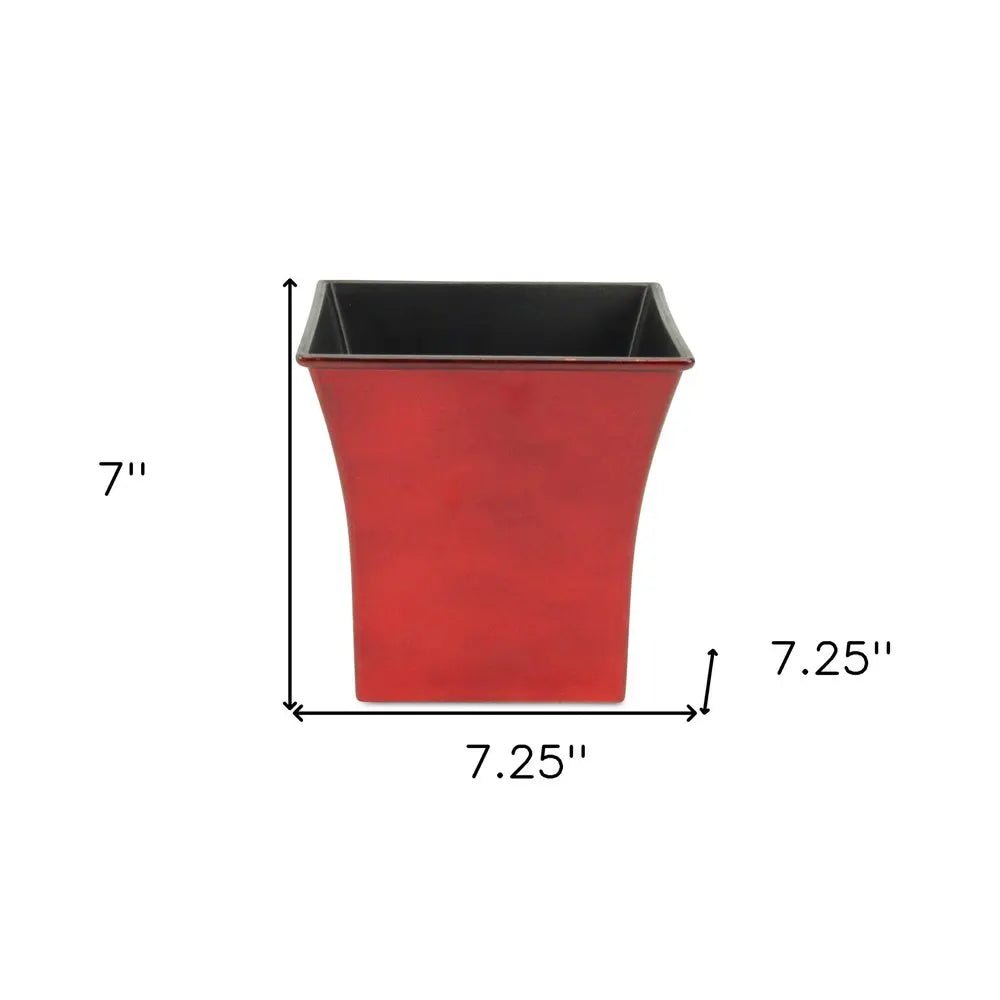 7" Red Recycled Plastic Indoor Outdoor Square Pot Planter - NOBLE HOME INTERIORS