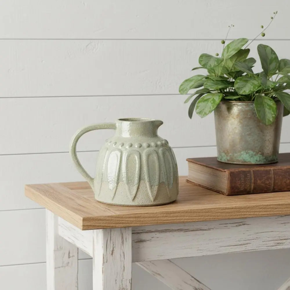 7" Sage and Ivory Round Ceramic Jug Vase With Does Not Apply - NOBLE HOME INTERIORS