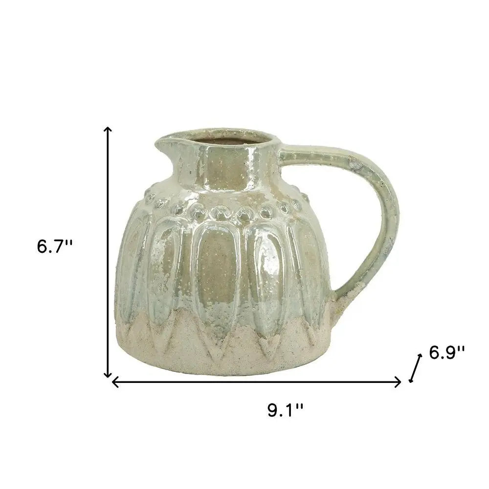 7" Sage and Ivory Round Ceramic Jug Vase With Does Not Apply - NOBLE HOME INTERIORS