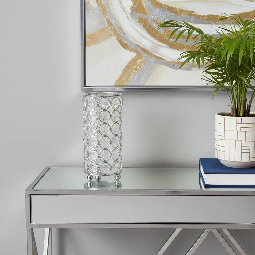 7" Silver And Clear Faux Crystal And Metal Cylinder Table Vase - NOBLE HOME INTERIORS